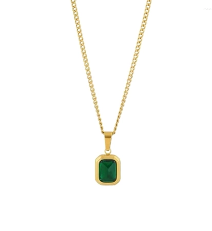 Colier elegant din aur, otel chirurgical, zircon verde, lant