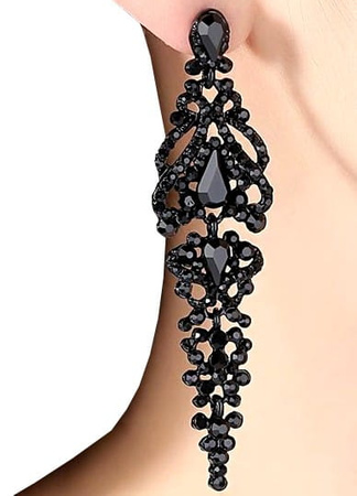 Cercei de nunta negri, cristale lungi de zirconiu
