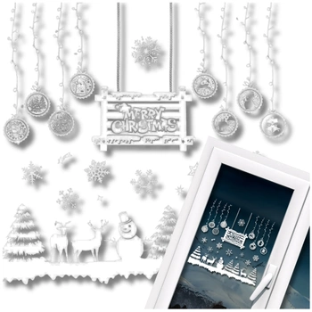 Autocolant pentru fereastră de Crăciun fulg de zăpadă alb cu om de zăpadă