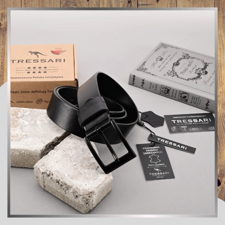 Curea din piele pentru bărbați TRESSARI, piele naturală, 120 cm, neagră, pentru pantaloni