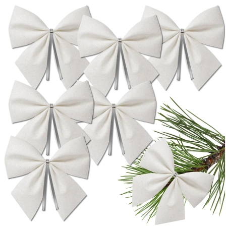 Decorațiuni de Crăciun cu funde, set de 6 bucăți, funde albe