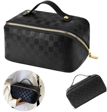 Geanta cosmetica neagra, organizator elegant din piele ecologica