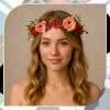 Coronita Bandita Par Flori Trandafiri Rosii Stil Boho