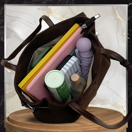 Geantă shopper de damă BAD&BAGS din piele ecologică din piele intoarsa maro