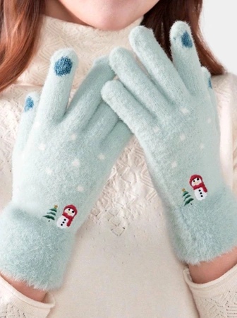 Mănuși calde de iarnă pentru femei, brodate cu model de Crăciun