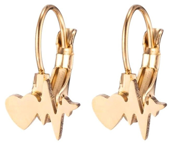 Cercei mici din aur, oțel chirurgical, inimă placată cu aur