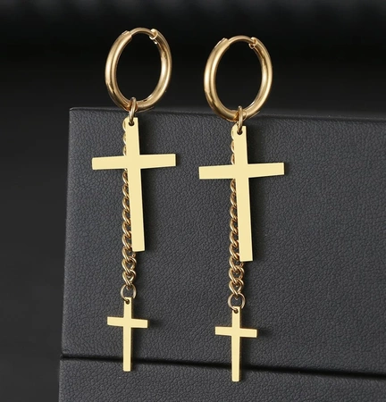 Cercei cruce de aur, otel chirurgical, eleganti, agatatori