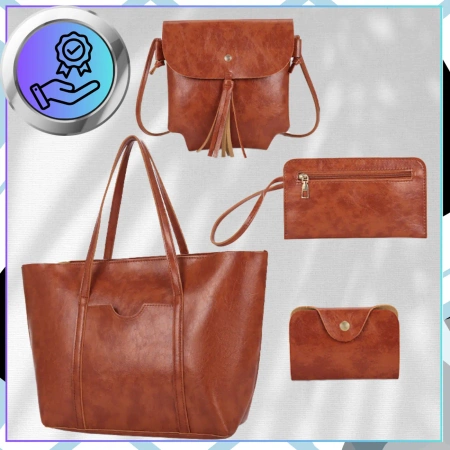 Geanta shopper dama BAD&BAGS din piele maro clasic + accesorii