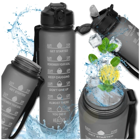 Sticla 1000ml TRESSARI sticla sport fara BPA pentru apa, solid PC, neagra