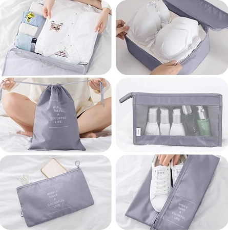 Set de călătorie de 8 organizatoare de valize impermeabile, gri