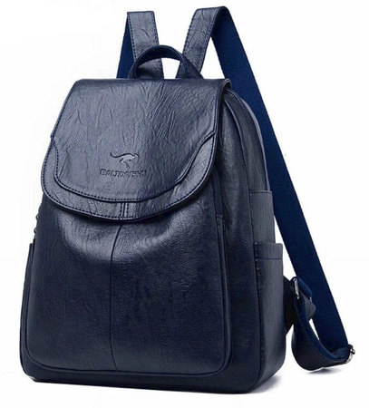 Rucsac mare retro de dama elegant din piele, bleumarin