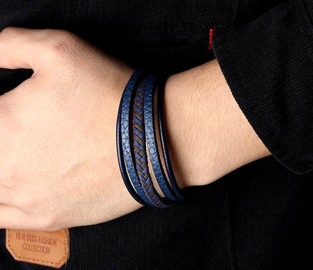 Brățară din piele pentru bărbați punk din oțel inoxidabil