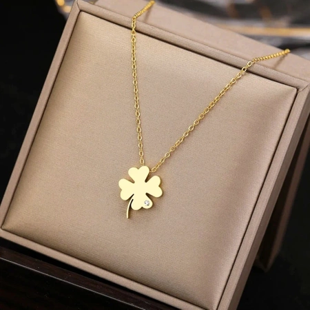 Colier elegant din aur, oțel chirurgical, trifoi, zirconiu