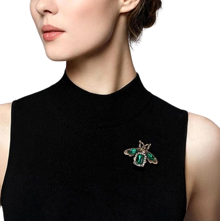 Brosa de insecte cu zirconi, cristale elegante de insecte verzi