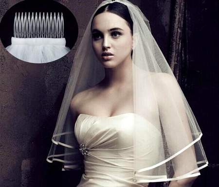 Pentru păr Voal de mireasă dublu alb 80 cm cu garnitură