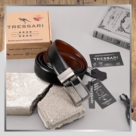 Curea din piele TRESSARI 120cm cu două fețe, negru-maro, pentru pantaloni
