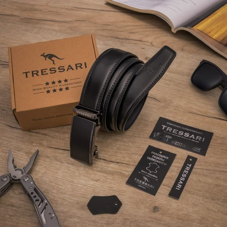 Cureaua barbati TRESSARI automata pentru pantaloni, 115 cm, neagra, piele naturala