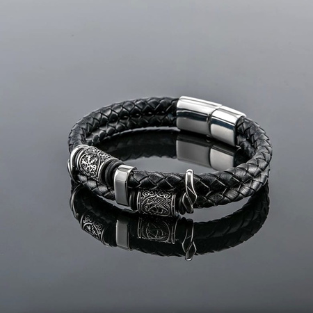 Brățară neagră pentru bărbați din piele împletită nordică