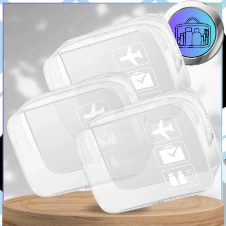 Set organizator transparent pentru geanta cosmetica valiza 3 piese alb