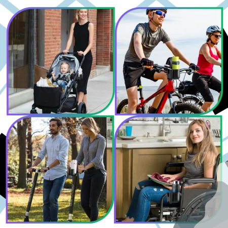 Suport universal 2 în 1 pentru cărucior, pahar, bidon, telefon, negru