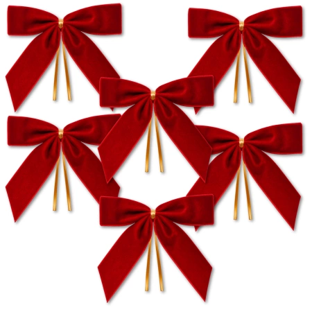 Set de 6 fundițe decorative pentru bradul de Crăciun cu fundă roșie