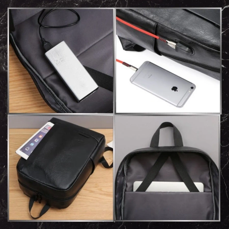 Rucsac negru de călătorie City USB BAD&BAGS Piele Impermeabil