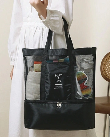 LUNCH BOX plajă geantă de umăr termică dublu negru