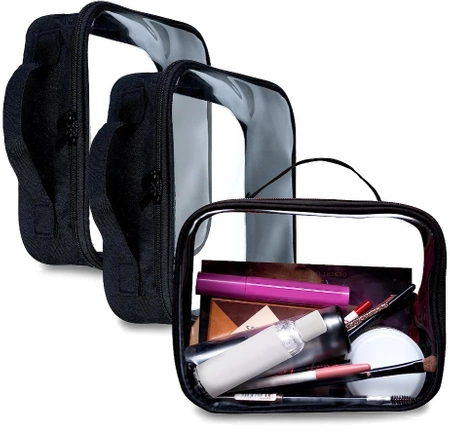 Set 3 piese, organizator transparent pentru geanta cosmetice pentru valiza