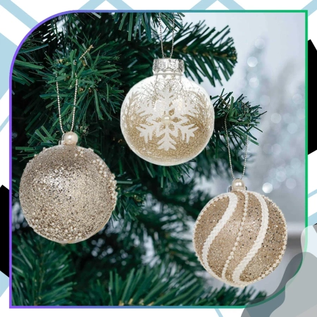 Globuri acrilice aurii, set de 9 globuri de Crăciun, 8 cm