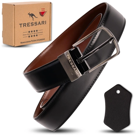 Curea din piele dublă TRESSARI, negru, maro, 120 cm, pentru pantaloni