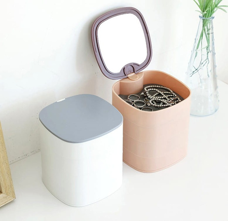 Cutie rotunda cu oglinda pentru organizator de bijuterii Casket