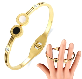 Brățară din oțel chirurgical placat cu aur, cu o margine rigidă de aur