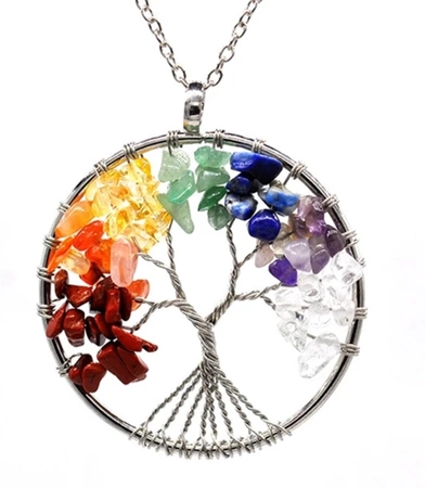 Colier din otel chirurgical, pomul fericirii, minerale colorate