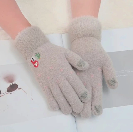 Mănuși calde de iarnă pentru femei, brodate cu model de Crăciun