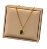 Colier elegant din aur, otel chirurgical, zircon verde, lant