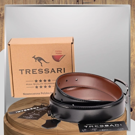 Curea din piele dublă TRESSARI, 120 cm, negru-maro, pentru pantaloni