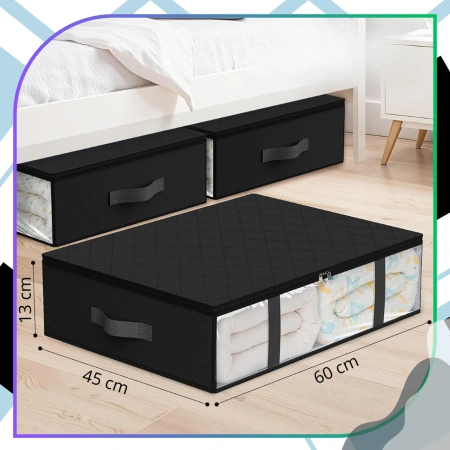 Set de 2 organizatoare pentru dulap pentru lenjerie de pat, haine, geantă, mare, negru, 60x45cm