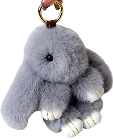 Breloc mare cu pompon din blană Iepuraș 17 cm