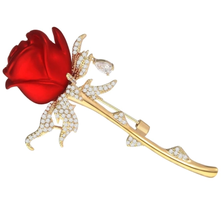 Brosa trandafir cu zirconi, ac elegant, ac romantic