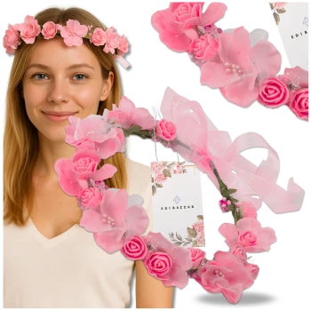 Coroană Bentita Păr Flori Trandafiri Roz Stil Boho