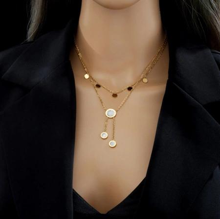 Colier de aur din oțel chirurgical cu inele duble placate cu aur