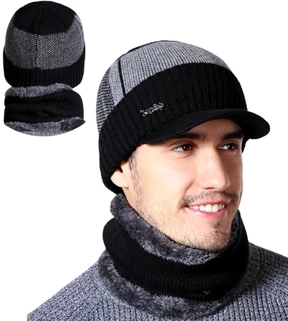 Set de iarna: sapca baseball + cos de fum, tunel izolat barbatesc