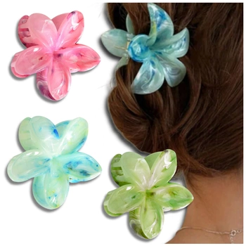 Un set de agrafe, 3 bucăți de agrafe colorate cu flori de plumeria