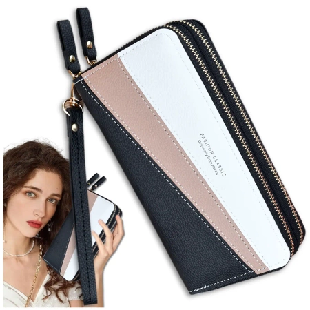 Portofel de dama din piele ecologica cu fermoar dublu elegant