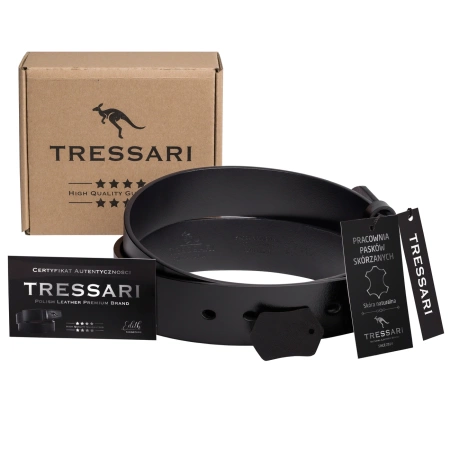 Cureaua barbati TRESSARI, piele naturala 100%, neagra, pentru pantaloni, 125 cm