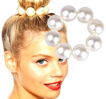 Bandă de păr lată elastică, perle mari, pentru coc