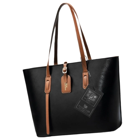 Geantă de mână BAD&BAGS din piele clasică neagră cu inserție maro shopper