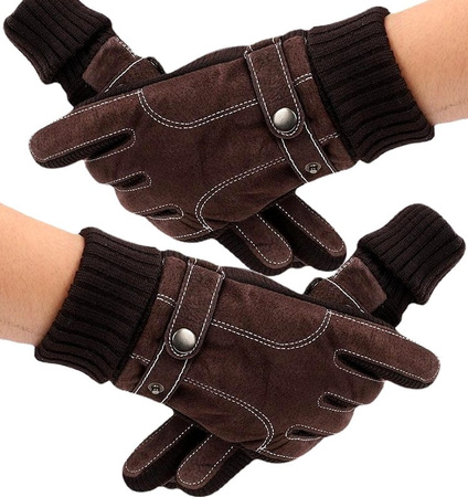 Mănuși de iarnă pentru bărbați maro de piele intoarsă