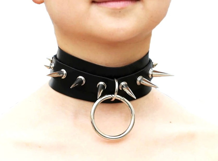 Colier din piele punk choker cu vârfuri întunecate