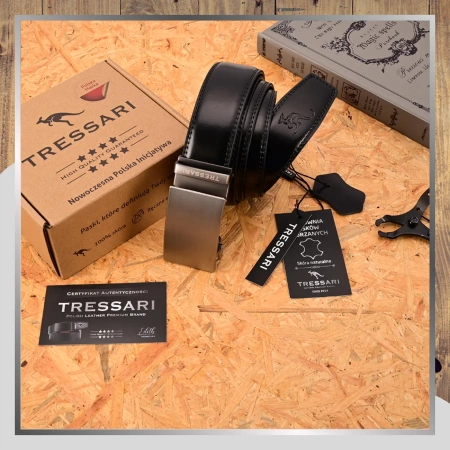Curea pentru pantaloni TRESSARI pentru bărbați, 120 cm, automată, din piele, neagră